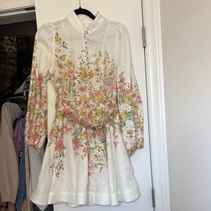 Zimmermann Cream Floral Dress with Pink and Green Accents